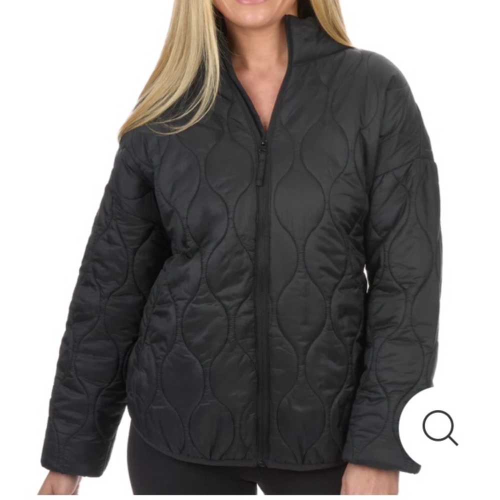 The American Outdoorsman for Women.Quilted Puffer 3/4 Zipper Jacket pockets Sz L